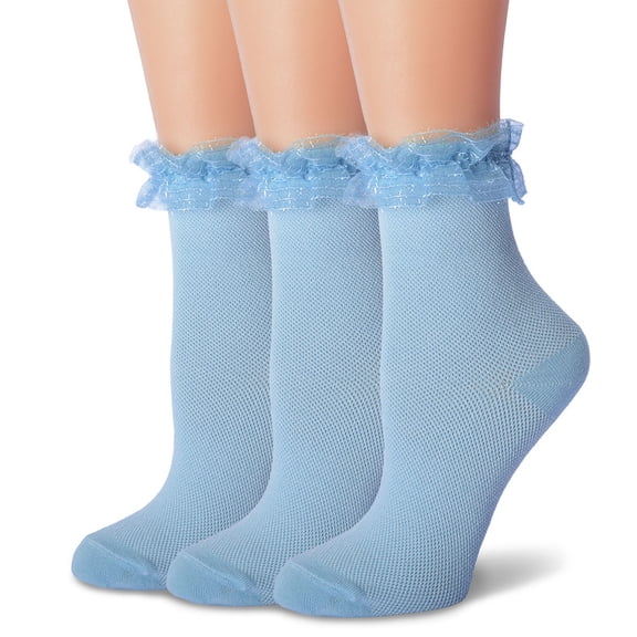 TZYDMN Women Ruffle Ankle Socks, Lace Lolita Kawaii Girls Cute Frilly Socks 3 Pairs