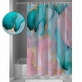 thumbnail image 4 of Teal Pink Marble Waterproof Fabric Shower Curtain, Abstract Ink Painting Modern Luxury Shower Curtain for Bathroom Curtains Bathtubs Hotel Washable Shower Curtains with 12 Hooks Small 36x72in, 4 of 6