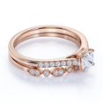 thumbnail image 4 of JeenMata 1.5 ct - Cushion Cut Moissanite - Pave Set - Simple Thin Band - Vintage Style Wedding Ring Set in 18K Rose Gold over Silver, 4 of 7