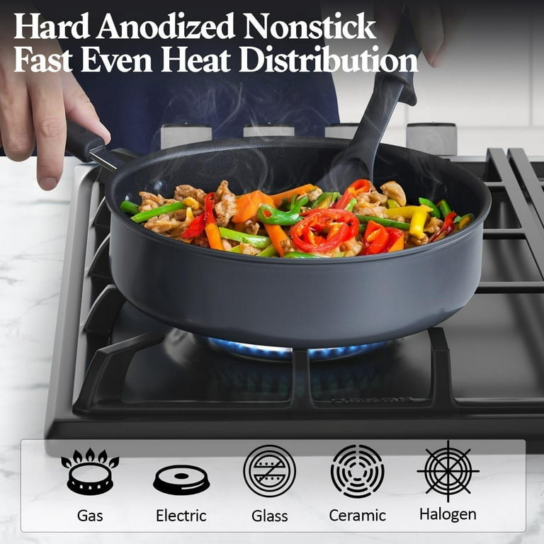 Cook N Home 02633 2.5QT/18CM, Black 2.5qt Hard Anodized Nonstick Saucepan 2.5 Quarts
