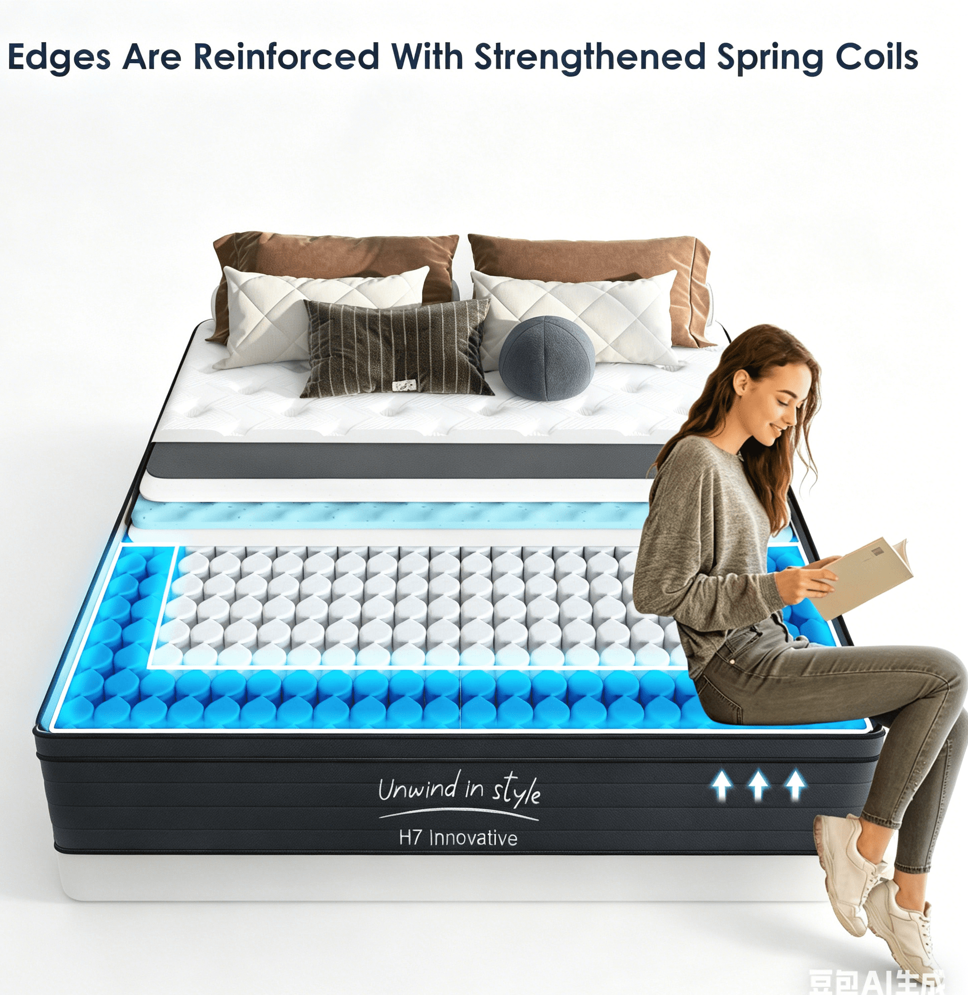 Anykoon King Size 12 Inch Hybrid Mattress, Individually Pocketed Innerspring, Medium Firm, Foam & Spring,White+Black