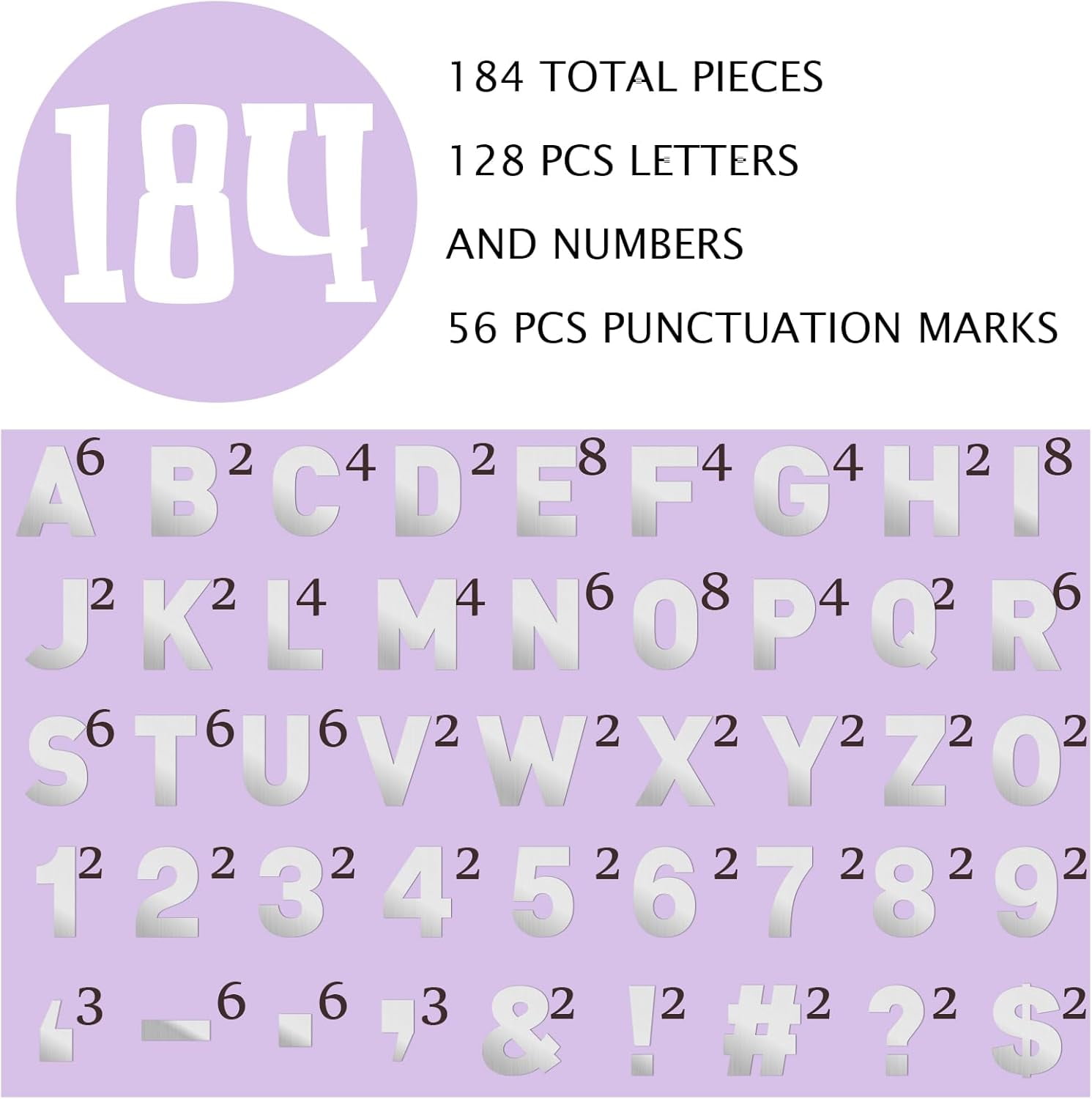 184 Pcs Reflective Adhesive Number Letter Stickers Pack 6" Giant Large Letters Backdrop DIY Vinyl Self Adhesive for Mailbox Signs Cars Trucks Classroom Wall Door Home Party Decor(Silver)