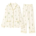 thumbnail image 4 of Lumistal Womens Pajama Sets Long Sleeve Button Down Shirt and Capri Pant Cute Patterned Fall Comfy Soft 2 Piece Pajamas Set With Pockets Women's Sleepwear M, 4 of 4