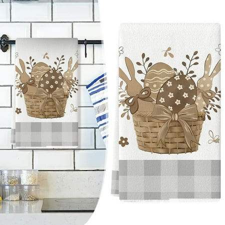 Easter Kitchen Towels 1PCS Happy Easter Bunny Wreath Kitchen Dish Towels Cross Rabbit Hand Towels Drying Baking Cooking Cloth Spring Tulip Flower Egg Home Kitchen Decor(#15)