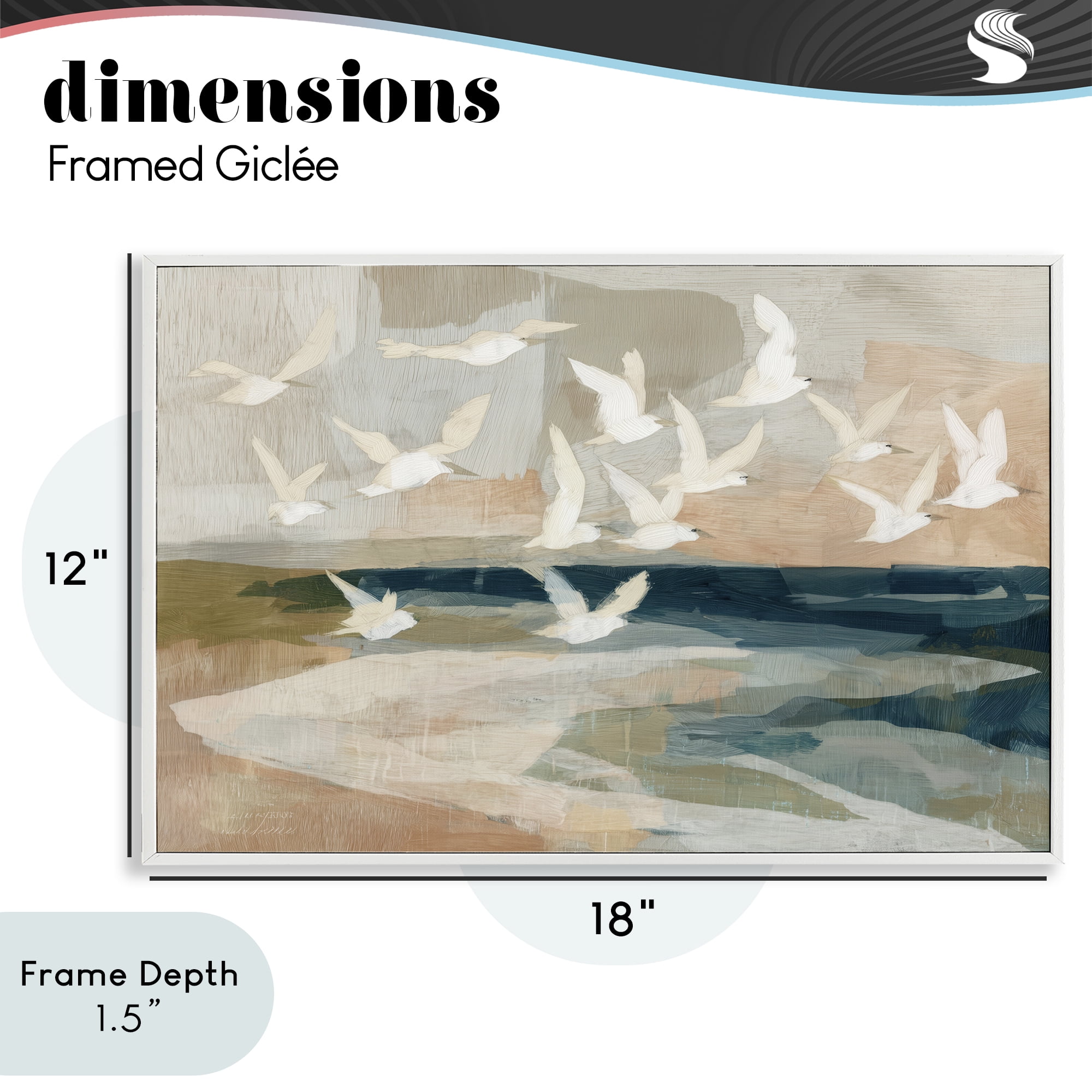 Stupell Industries Birds in Flight Over Water White Framed Giclee Art, design by Chromatic Storm Studio