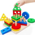thumbnail image 1 of HLONK Wooden Sorting Stacking Montessori Toys  Shape Color Recognition Blocks Matching Puzzle  Fine Motor Skill Educational Preschool Learning Board Game Gift for Kids, 1 of 6
