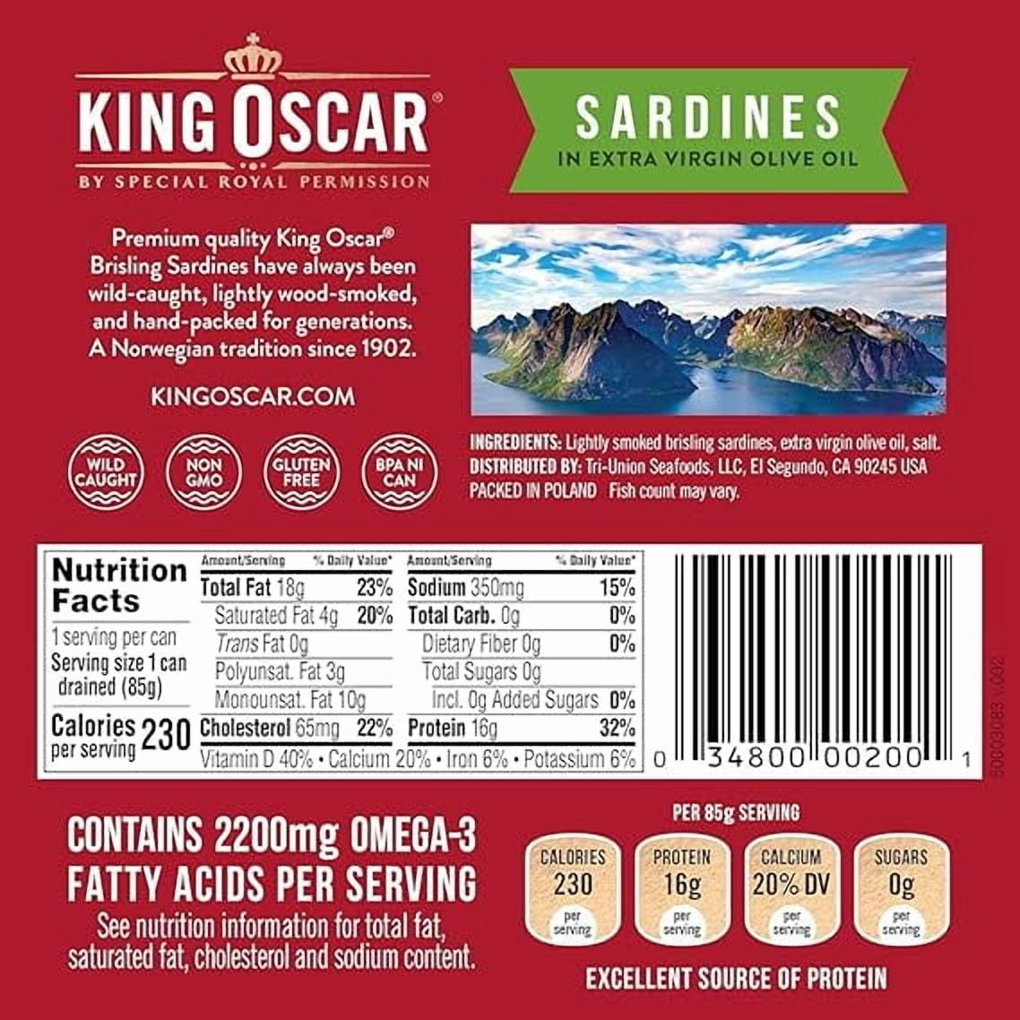 King Oscar Sardines Extra Virgin Olive Oil, 3.75-Ounce Cans (Pack of 6)
