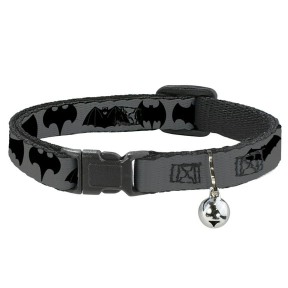 DC Comics Breakaway Cat Collar With Bell, Plastic Clip, Easy Adjustable, Bat Logo Transitions Gray Black, 8.5 to 12 Inches 0.5 Inch Wide
