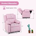thumbnail image 3 of Costway Pink Deluxe Padded Kids Sofa Armchair Recliner Headrest Children w Storage Arms, 3 of 10