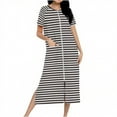 thumbnail image 2 of Censtreet Women Zipper Robe Short Sleeves Loungewear Dress Full Length Sleepwear Pockets Housecoat Nightgown Long Bathrobe S-XXL, 2 of 7