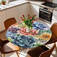 thumbnail image 2 of Watercolor Succulent Elastic Fitted Round Table Cover Yellow Blue Plant Waterproof Outdoor Tablecloth for Holiday Party, Picnic, Patio & Dining Fits Tables Up to 55"-60", 2 of 8