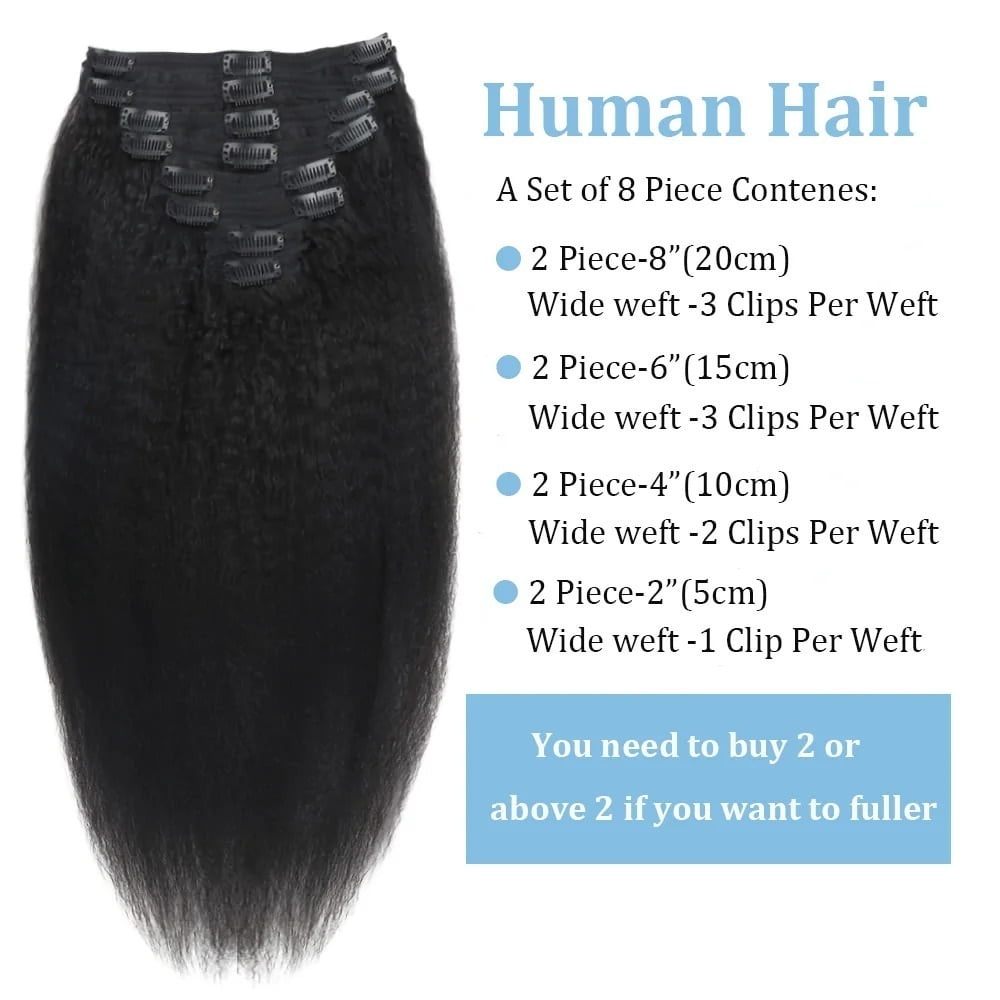 Kinky Straight Clip in Hair Extensions Seamless Clip ins Hair Extensions Real Human Hair Natural Black Yaki Straight Hair Extensions for Black Women