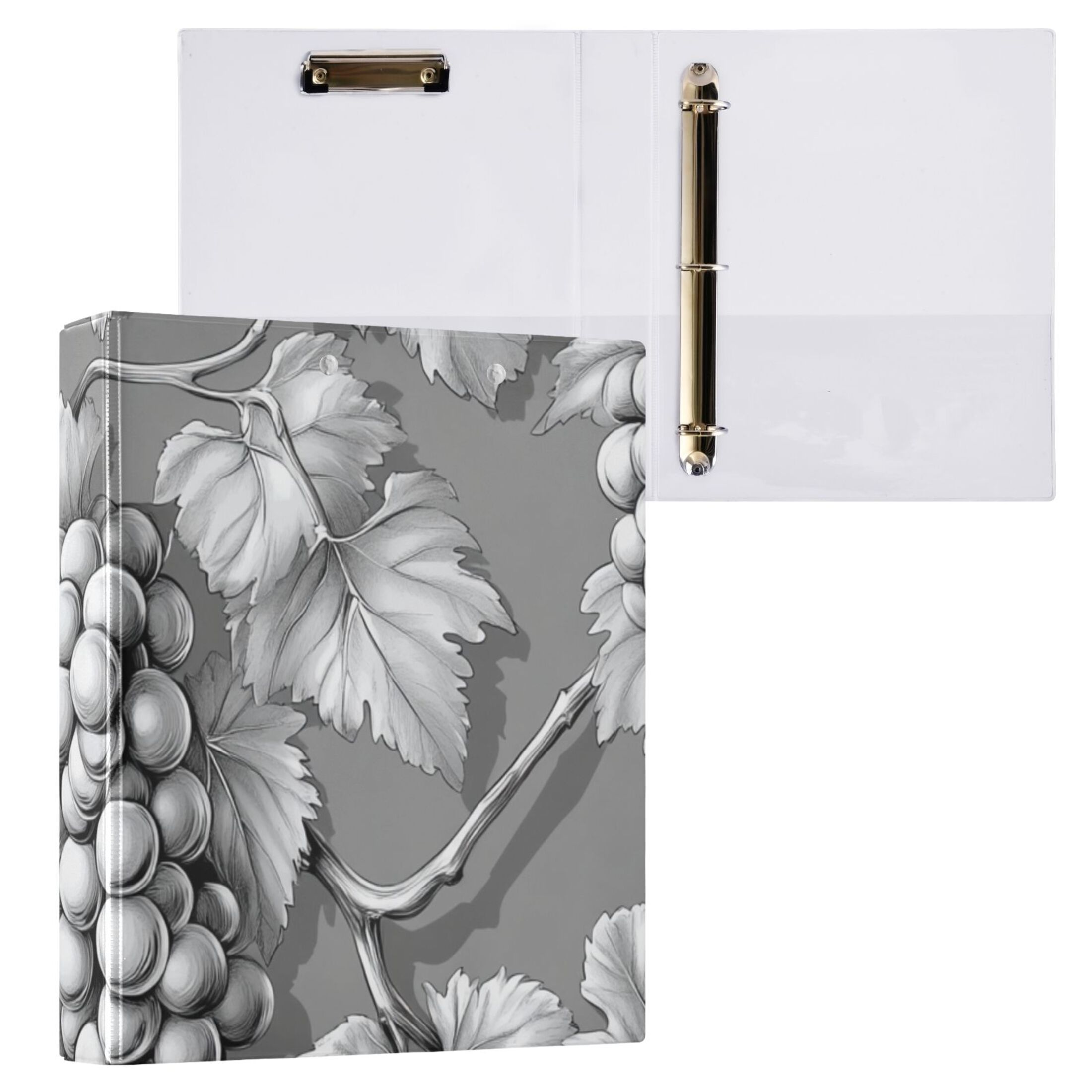 Gray Grapes 3 Ring Binders 1.5 inch Hardcover File Folders with Interior Pockets A4 Size Organizer for School Office Hospital