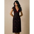 thumbnail image 3 of Elegant Blue Floral Print Midi Dress With V-Neck And Lettuce Trim Detail, 3 of 10