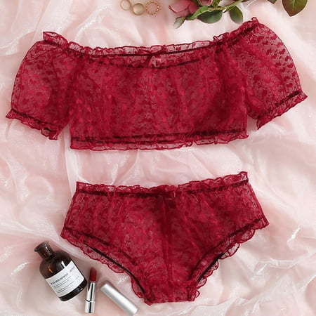

Zpanxa Women Lingerie Corset Lace Free Wire Racy Muslin Sleepwear Underwear Tops+Briefs Red L