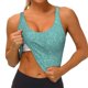 thumbnail image 3 of Fotbe Teal Green Glitter Sujetador Deportivo Largo sin Aros para Mujer con Almohadillas y Soporte Medio, Transpirable y Absorbente, Camiseta Tipo Chaleco o Tank Top-X-Large, 3 of 8