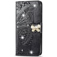 thumbnail image 6 of OnePlus Nord N200 5G Flip Case, Mantto Bling Diamond Butterfly Embossed Flowers PU Leather Magnetic Flip Cover Stand Card Holders Hand Strap Wallet Purse Case for OnePlus Nord N200 5G, Black, 6 of 7