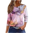 thumbnail image 2 of Jsaierl Women's 3/4 Length Sleeve Tops Summer Round Neck Shirts Boho Print Petite Blouses Flowy Dressy T-shirts Top S-5XL, 2 of 4