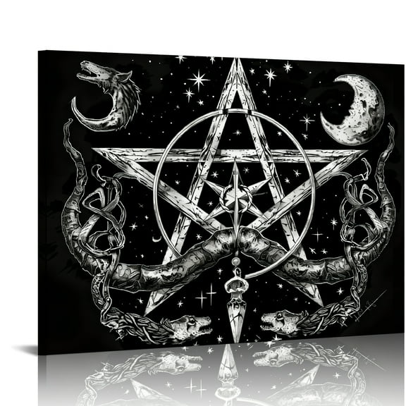 Autua Star Moon Pentagram Canvas Prints Wall Art for Living Room Bedroom Home Office Decor 20x16in