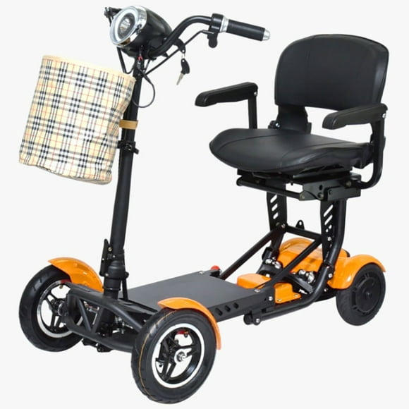 Lightweight Motorized Electric Scooter Easy Travel Large Premium Seat with Padded Armrests LED Lights GOLD Color