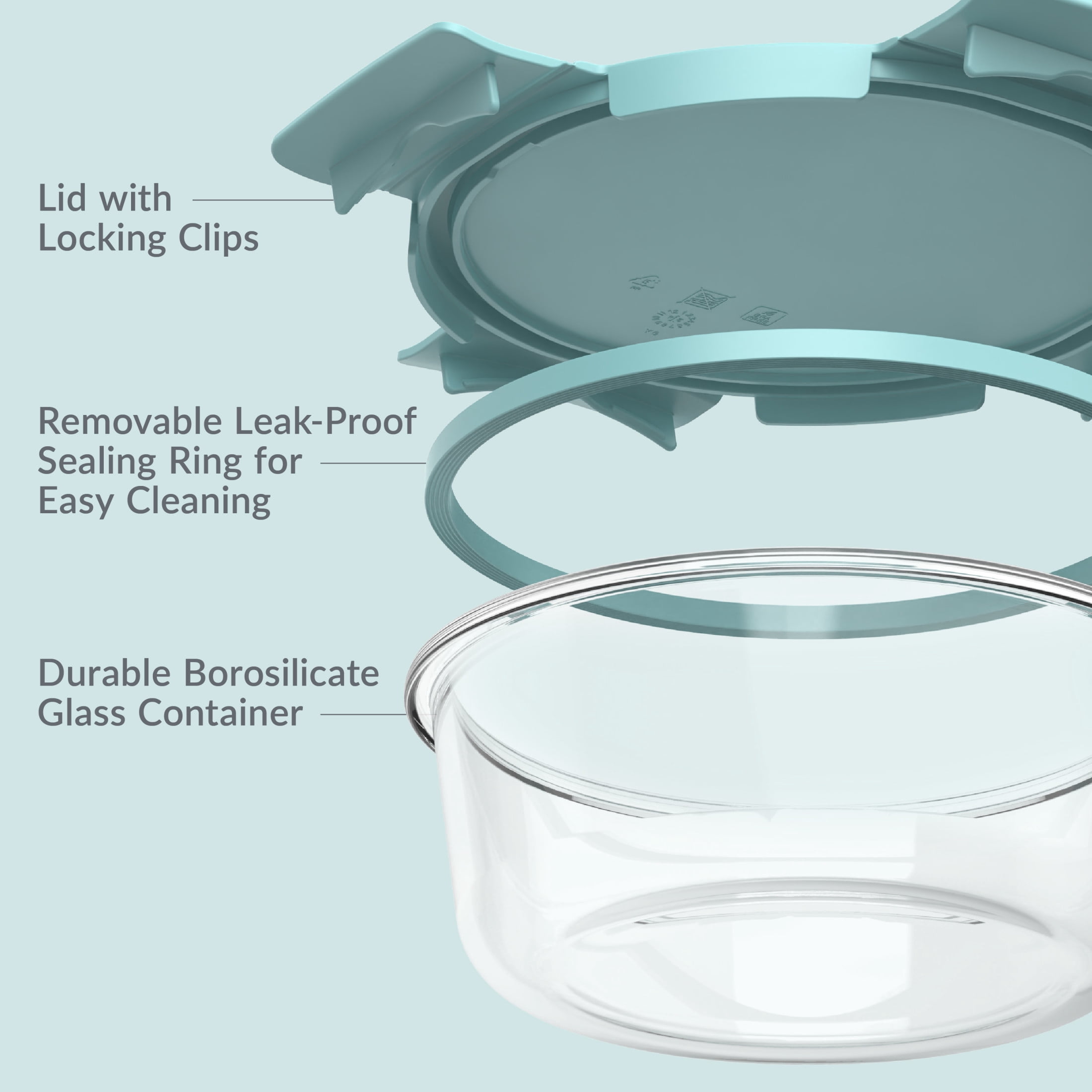 Bentgo Glass Leak-Proof Food Storage Set - 6-Piece Glass Containers with BPA-Free Airtight Lids, Reusable & Durable for Leftovers & Meal Prep - Microwave, Freezer, Oven & Dishwasher Safe (Soft Aqua)
