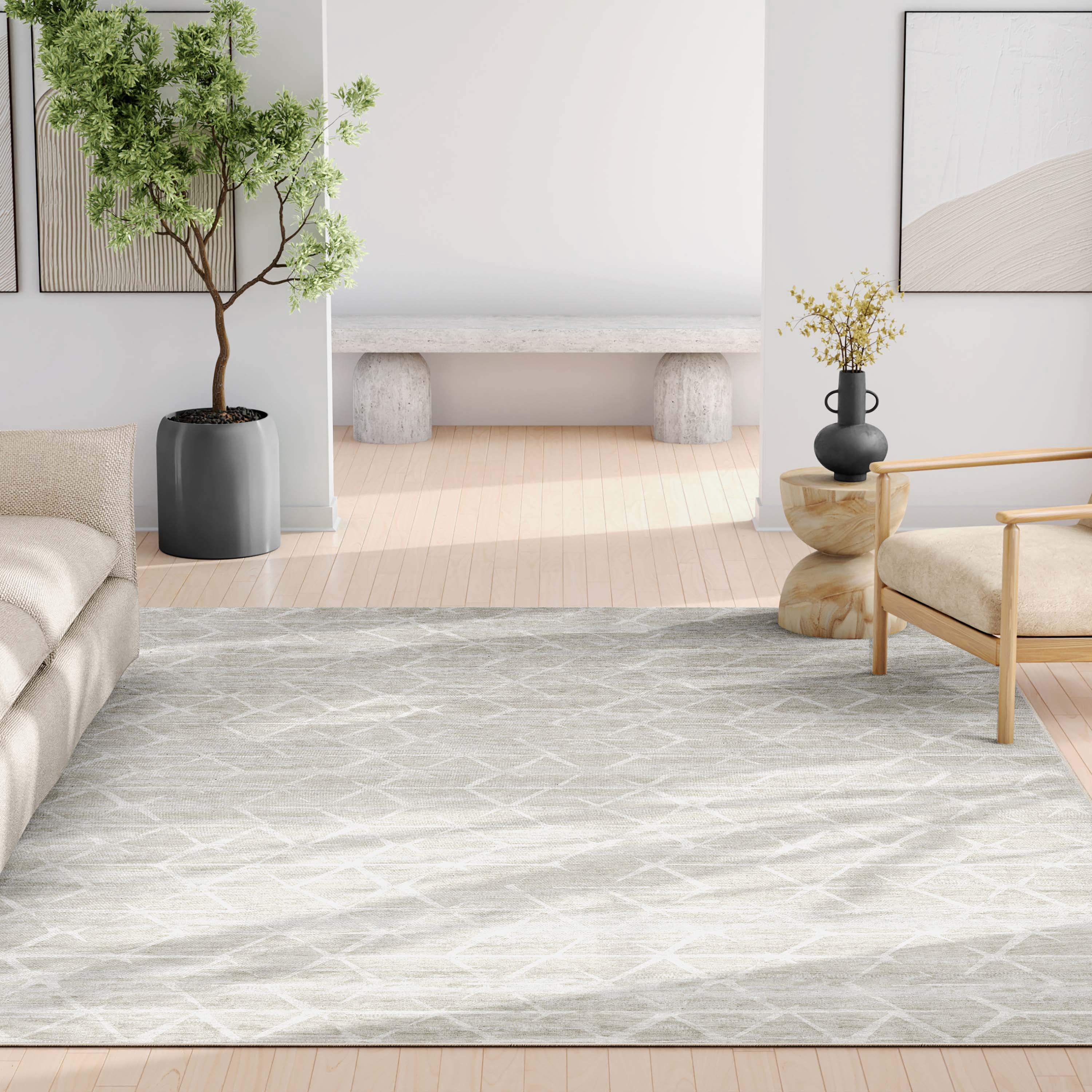 Well Woven Abstract Kintsugi Modern Geometric Flat-Weave Beige 5'3" x 7'3" Area Rug