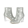 thumbnail image 6 of BLISSFUL STEP Women's Ankle Boots Clear Block Heel Sparkly Glitter Pointed Toe Boots Silver 5.5, 6 of 8