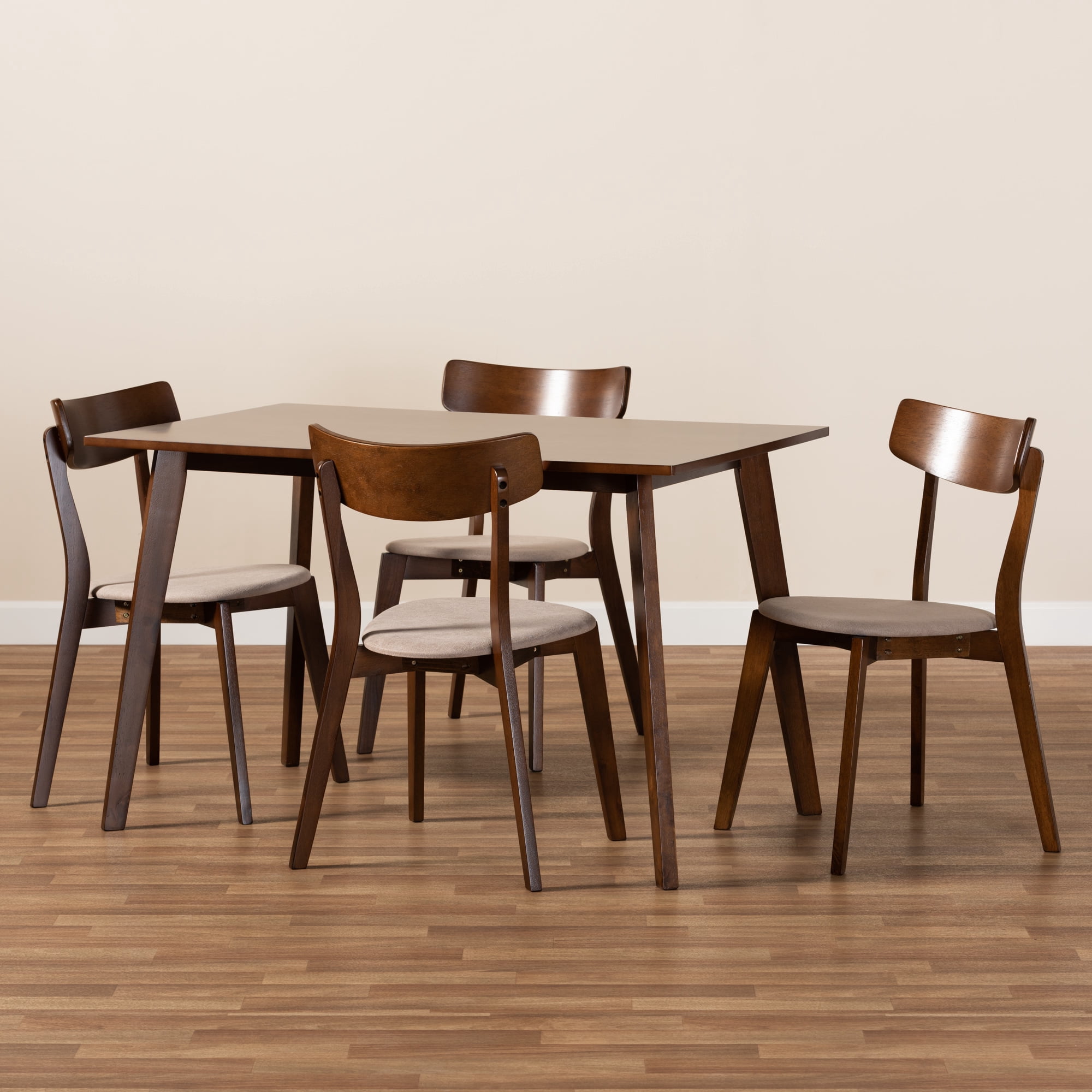 Baxton Studio Nori Mid-Century Dining Set, 5-Piece, Walnut