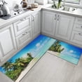 thumbnail image 2 of Tropical Beach Palm Leaf Kitchen Rugs and Mats Non Skid Washable Set of 2, Turquoise Ocean Blue Kitchen Runner Rug, Farmhouse Kitchen Floor Mat Under Sink Mat Throw Rug for Doormat, 2 of 6