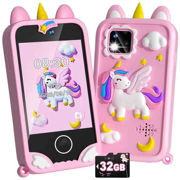 Kids Phone Toy for Girls and Boys Ages 3-11, Kids Smart Phone with Touchscreen, Dual Cameras, Educational Games, Music Player, 32GB Card, Learning Toy Gift