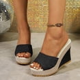 thumbnail image 3 of Dakaela Platform Wedge Sandals for Women Denim Slip on Dress Slides Comfortable Summer Beach Shoes, 3 of 7