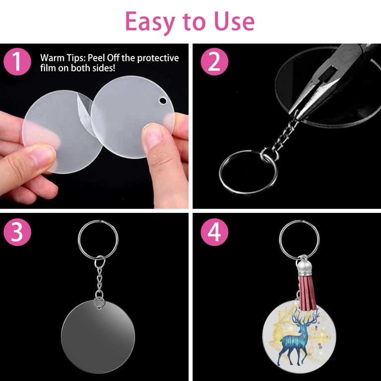 1 Set Acrylic Keychain Mini Tassels for Crafts Mini Keychain Leather Key  Fob Tassels Bulk for Crafts Clear Key Ring Tags Round Clear Keychains DIY
