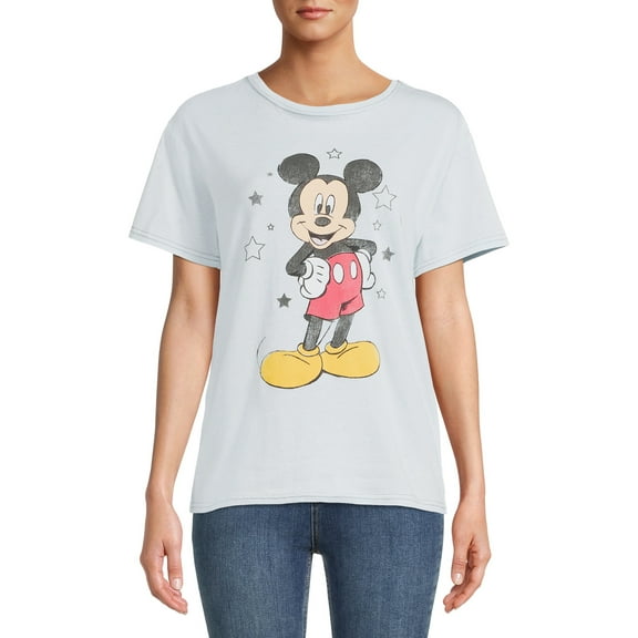 Mickey Mouse Women's Juniors Vintage Wash Knit Graphic Tee