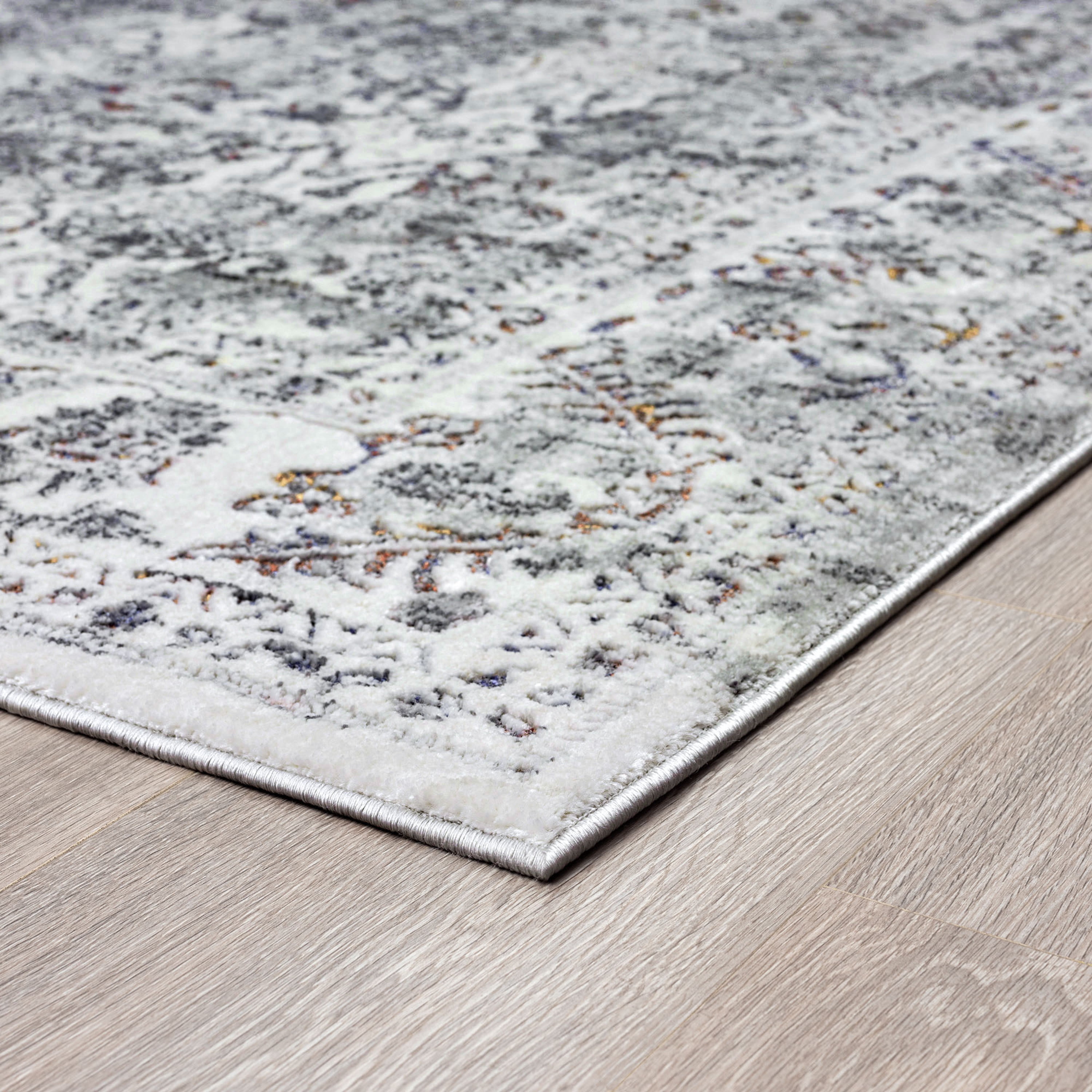 Traditional 5x8 Area Rug (5'3'' x 7'3'') Damask Gray, Teal Living Room Easy to Clean
