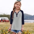 thumbnail image 6 of Atogsazn Kids Girls V Neck Shirt Children Button Down 3/4 Sleeve Pullover Looser Fit Blouse Clothes Tops 06-Navy 13-14 Years Fashion, 6 of 6