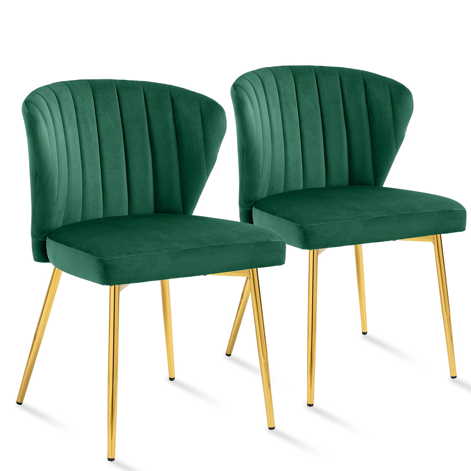 MOJAY Modern Velvet Dining Chair Set of 2 with Tufted Backrest and Golden Legs, Green