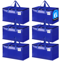 XUEYU 6 Pack Heavy Duty Moving Bags with Strong Zipper, Extra Large Storage Totes with Comfortable Handles, Waterproof Packing Bags for Space Saving, Family & Dorm Room Moving (Blue)