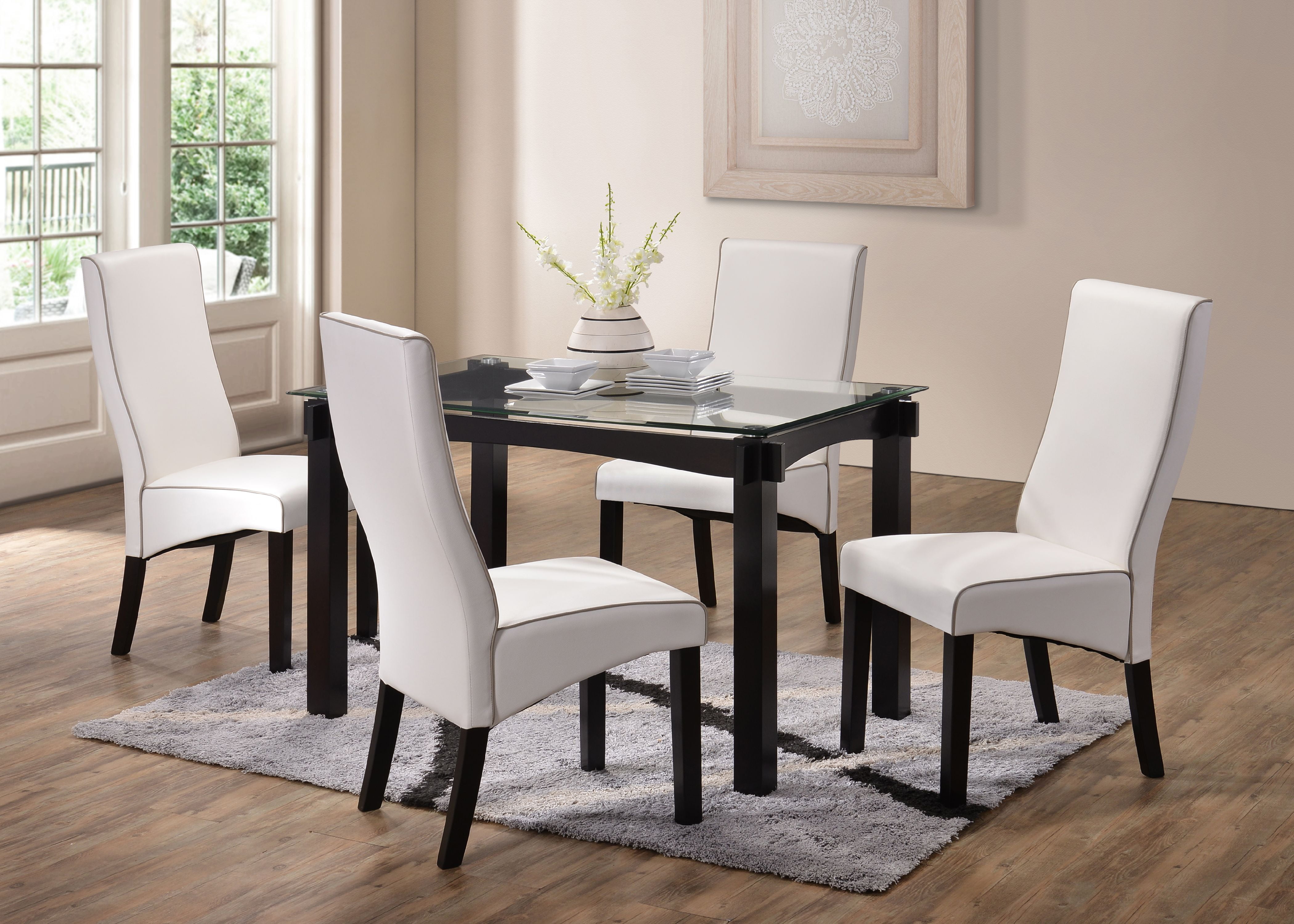 glass kitchen table with white chair