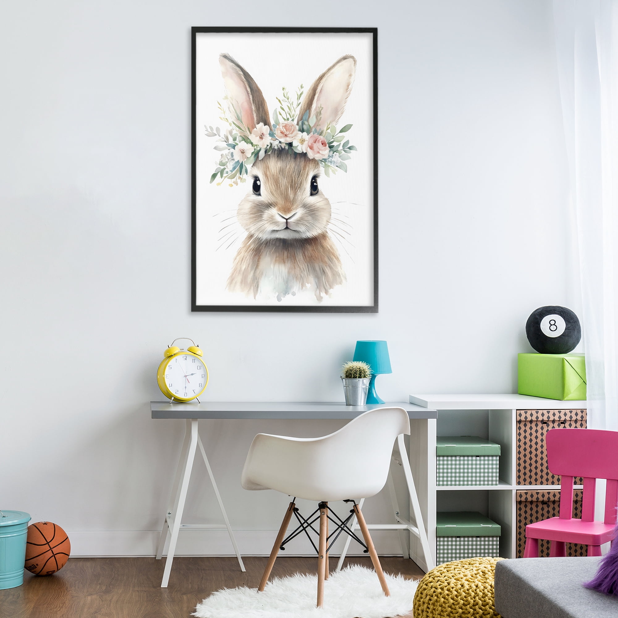 Stupell Industries Flower Adorned Baby Rabbit Black Framed Giclee Art, design by Creative Studio