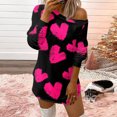 thumbnail image 1 of Heliisoer Women Loose Comfy Heart Print Pullover Off The Shoulder Mini, 1 of 5