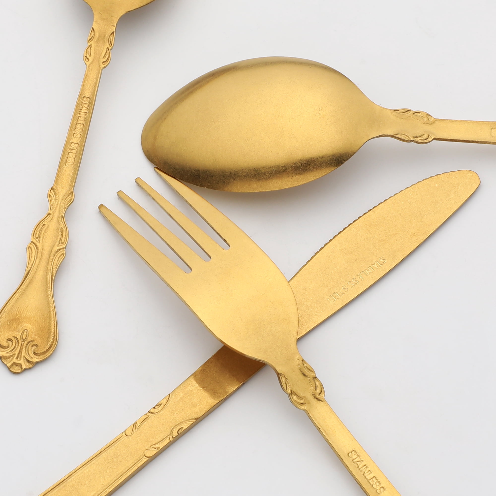 Unique Bargains Durable and Elegant Stainless Steel Silverware Set Gold 4pcs