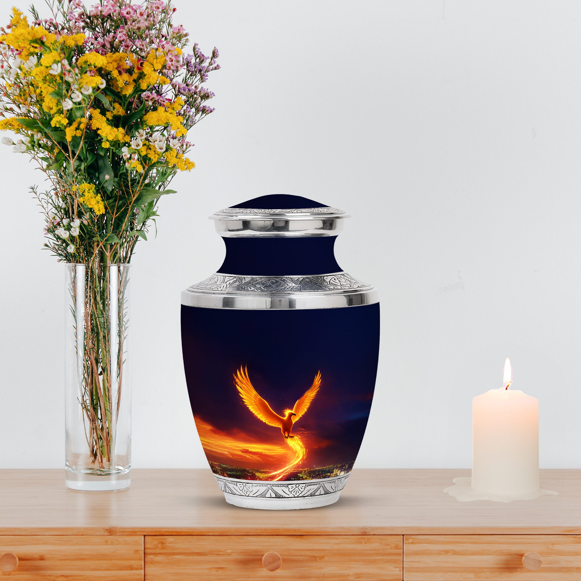 MUKTIVE Phoenix Memorial Urn for Human Ashes Male & Female, Large Funeral Blue Urn for Ashes Mom & Dad Cremation, Bird Burial Urns for Ashes, Cremated Urns for Human Remains, 10 Inch