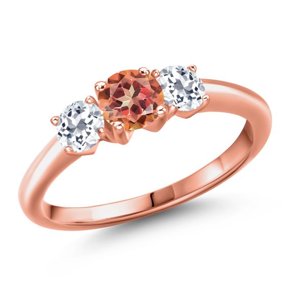 Gem Stone King 18K Rose Gold Plated Silver Ecstasy Mystic Topaz and White Topaz Engagement Ring for Women | 1.66 Cttw | Round 5MM | Gemstone November Birthstone | Size 6
