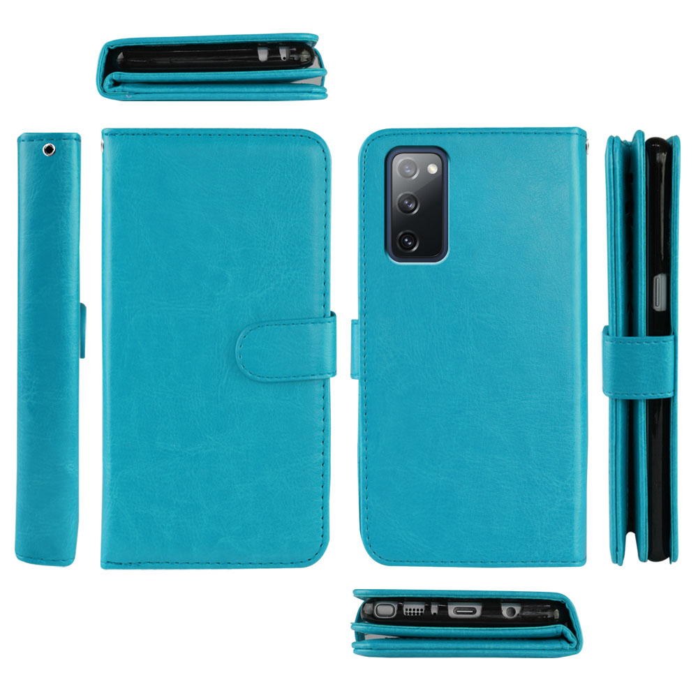 WIRESTER ID Card Slots Snap Button Strap Double Flap Wallet Case for Samsung Galaxy S20 FE 6.5" 2020 (NOT FIT Samsung Galaxy S20 6.2" 2020/Galaxy S20+ Plus 6.7" 2020/S20 Ultra 6.9" 2020), New Teal - image 2 of 7