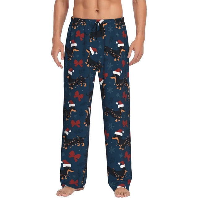 Fotbe Christmas Dachshund Pantalones de Pijama para Hombre, Pantalones de Dormir, Pantalones de Casa con Cintura Ajustable y Bolsillos-Medium