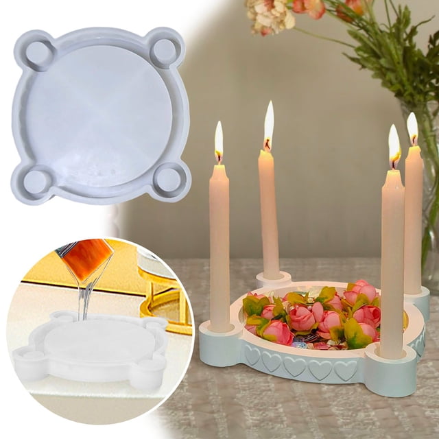 Silicone Candlestick for Circular Concrete Casting with Four Holes DIY Candle Making Craft Project Flexible Reusable Design