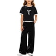 thumbnail image 2 of ITSAME Girls Outfits 2-Piece Bow Print Crewneck Top and Pants Kids Casual Comfy Set Black Size 7, 2 of 5