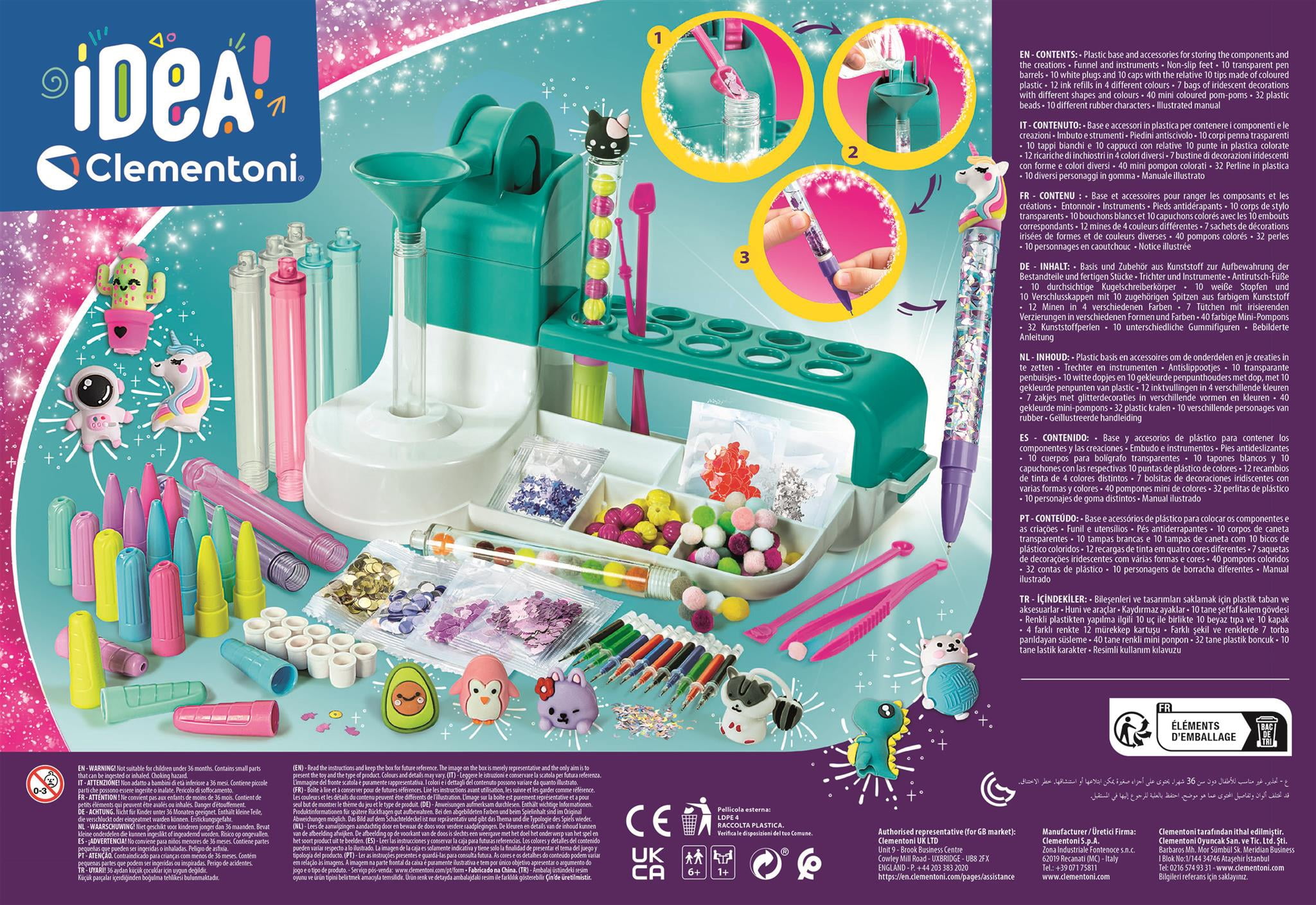 Clementoni, Pen Creator Studio: Personalized Pen Making Kit for Kids, Arts & Crafts Kits, Multicolor, 50+ Accessories for 10 Customisable Pen (6+ Years)