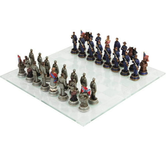 PTC Civil War Soldier Themed Chess Set, Hand Painted Resin Pieces with Glass Board, Perfect Gift for Chess Lovers, Measurement: Chessman Height 3 inches