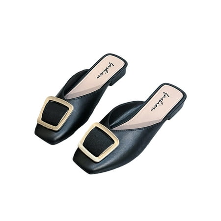 

Welliumy Women Summer Sandals Backless Mules Slip On Flat Shoes Outdoor Slides Work Anti-Slip Square Toe Clogs Black 5